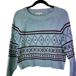 American Eagle Fair Isle Diamond Blue Pullover Sweater w Long Sleeves Size Small
